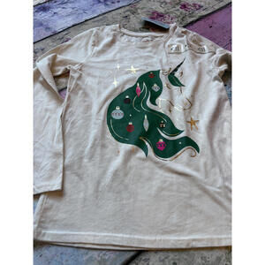 Cat & Jack‎ girls Long Sleeve Unicorn Christmas Top, Size Medium 7/8